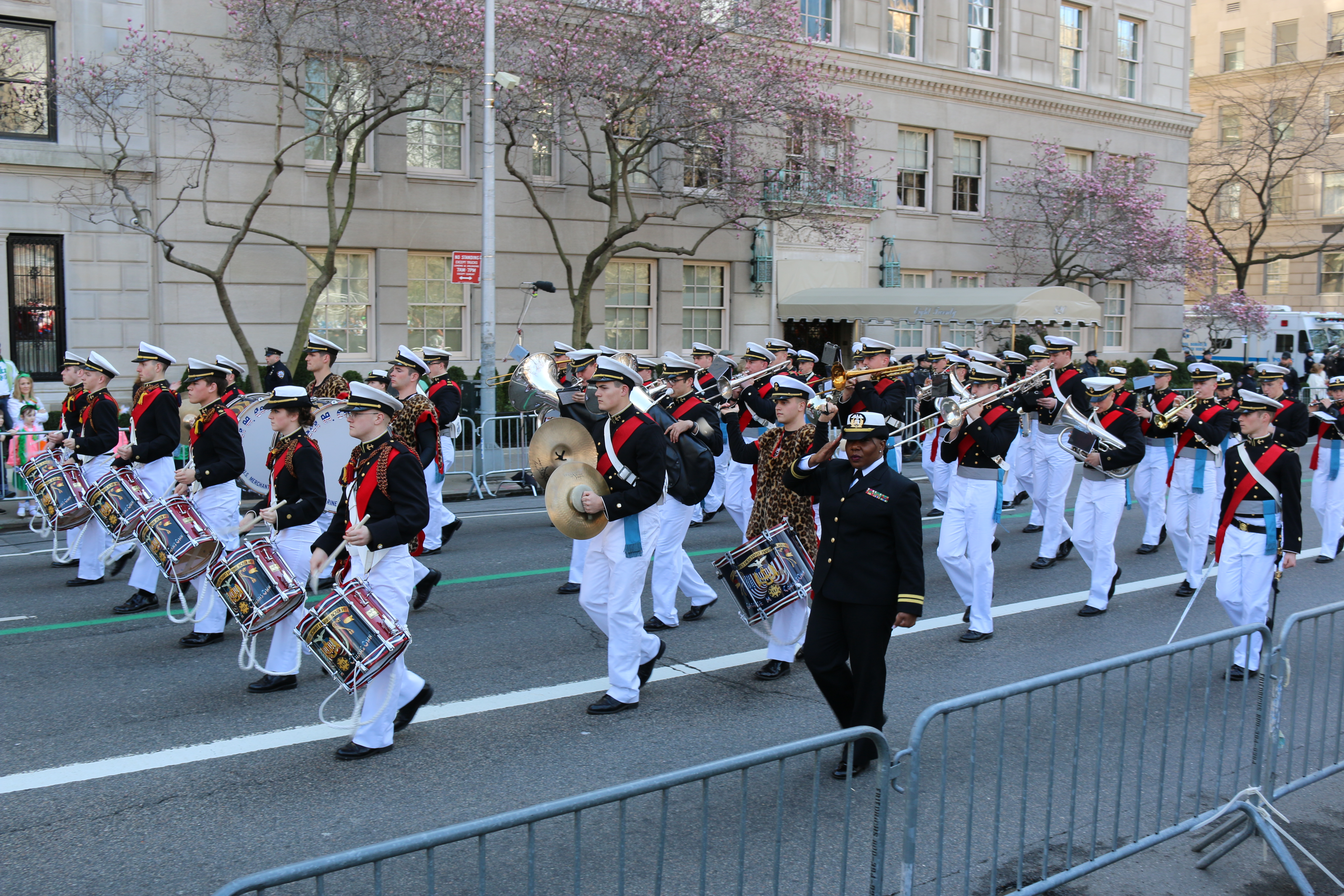 USMMA Regimental Band and LT Waller pass in review
