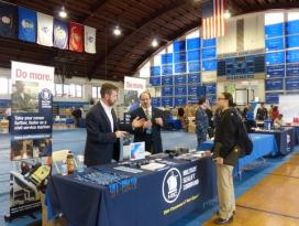 Midshipman Roshenda Josephs discussing one of many employment opportunities. Midshipman Roshenda Josephs discussing one of many employment opportunities.