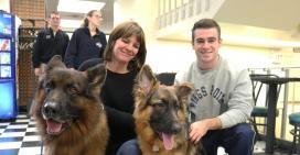 Kristen Papile, Director of Therapy Dog Team and Daniel Curry with Puppy Trainee, Krieger and his Dad, Breeze Kristen Papile, Director of Therapy Dog Team and Daniel Curry with Puppy Trainee, Krieger and his Dad, Breeze